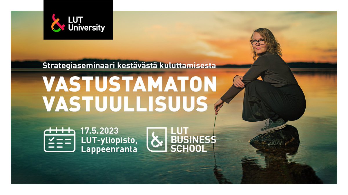 Strategiaseminaarissamme etsitään 17.5. ratkaisuja kestävään kuluttamiseen.🌱 Muutokseen tarvitaan niin kuluttajia, yrityksiä kuin poliittisia päättäjiä.

Maksuton seminaari järjestetään Lappeenrannan kampuksella.

➔ Ilmoittaudu 8.5. mennessä: lut.fi/fi/uutiset/lop…

#LUTbiz