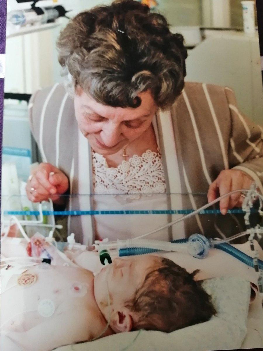 My beautiful Mum meeting her first grandson 29 years ago. Mum's still here aged 96, James died aged 28 days. What really hurts is that other families are still suffering baby loss - when will we learn? #safermaternitycare #babyloss