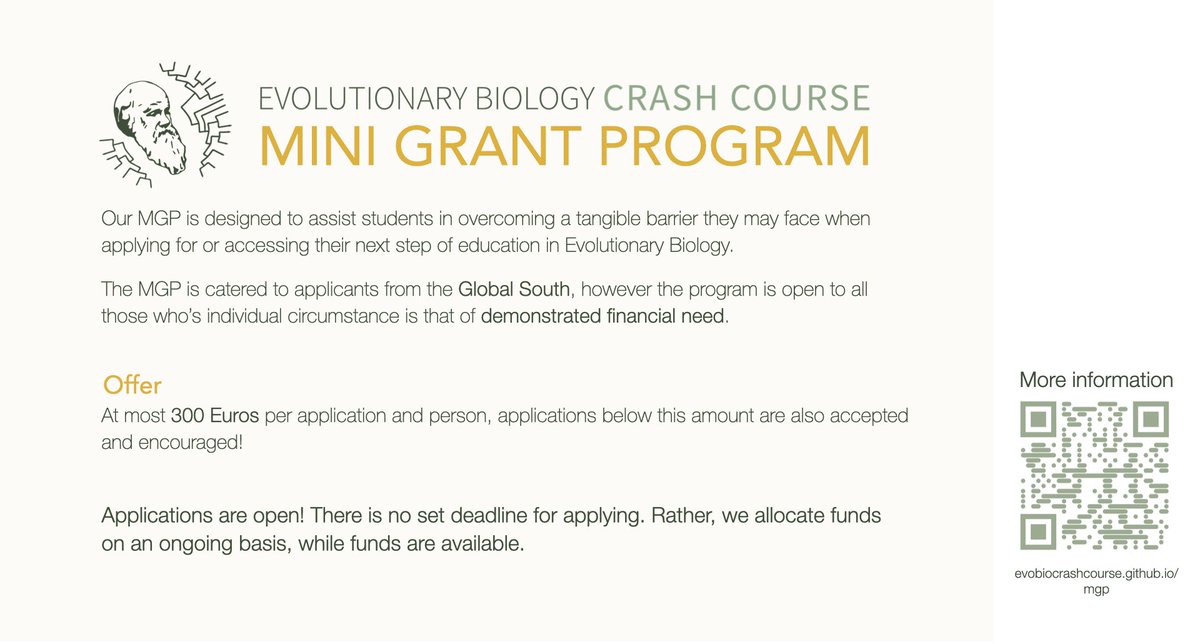 Probably one of the most annoying obstacles keeping Global South students out from #EvoBio are all the expenses that pile up during the application process. We feel you. We've been there. That's why we created the #EvoBioMGP to help relief those expenses 💸

More info here 👇🏽✨️