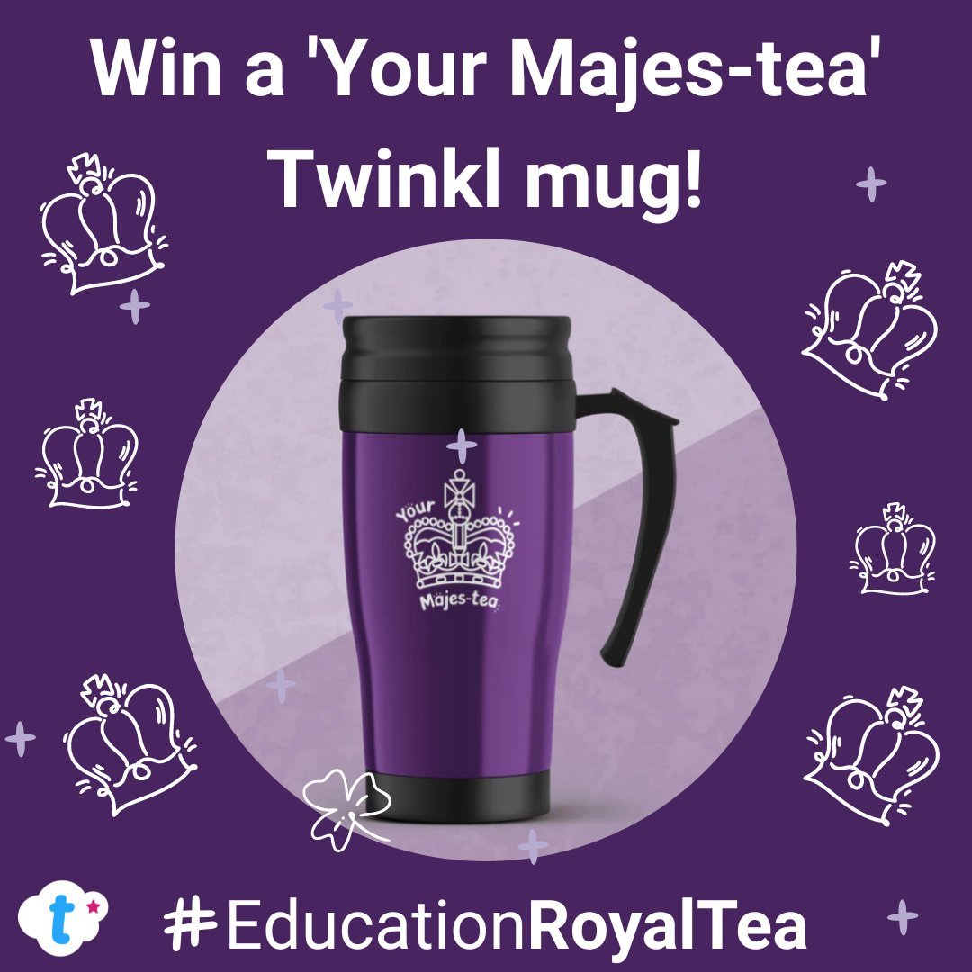 GIVEAWAY ALERT! 
10 LIMITED EDITION 'Your Majes-Tea' TRAVEL MUGS🌟

For the chance to win one:

🥳 Like this Post
👑 Reply with the hashtag #EducationRoyalTea
🥳 Retweet
👑Get an extra chance if you also enter via our Loyalty Hub 👇
twinkl.co.uk/giveaway/kings…

T&amp;C'S APPLY
