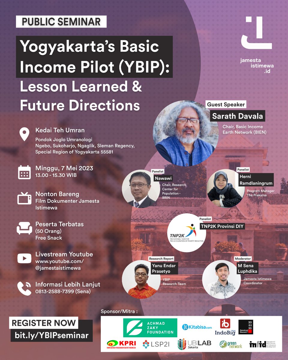 jamestaistimewa's tweet photo. 25 orang penduduk Yogyakarta mendapatkan jaminan pendapatan sebesar Rp 500.000/bulan selama 6 bulan dalam bentuk uang tunai, langsung, tanpa syarat.

Bagaimana hasil dari program ini? Apa yang dapat kita pelajari dan replikasi?

Minggu, 7 Mei 2023
https://t.co/cxteHwf8rR https://t.co/TrT8zdFtzS