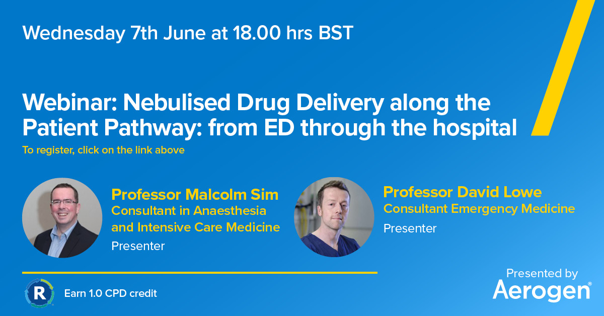 Registration for our next webinar is now OPEN! Prof. Malcolm Sim and Prof. David Lowe will highlight the benefits of using Aerogen vibrating mesh nebulisation to aid patient pathways and more.

You can find more information here 👉ow.ly/oh6b50O9kwh