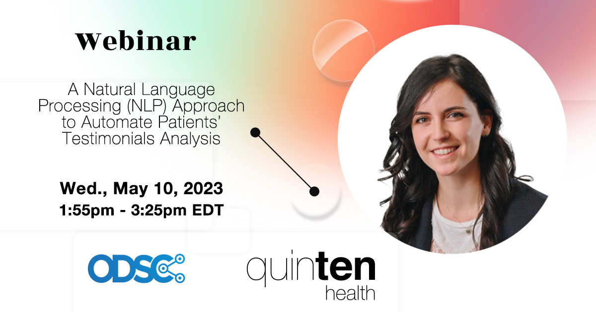 [#QuintenHealth - 📆 #Event]
Save the date! Join us on May 10th for an exciting talk by Mélissa Rollot at #ODSCEast 2023.
Don't miss the chance to discover how NLP can improve patient care.

Register now: rb.gy/h1snb

#DataScience #AI #MachineLearning #DeepLearning