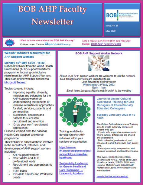 BHSCA_'s tweet photo. The May 2023 issue of the @BOBAHPFaculty newsletter is now live on our website! 

Check it out below or visit https://t.co/viLEqtSQLo to download the pdf and to view in a larger format 

@SajidaHanif6 @HelenBu90508998 #AlliedHealthProfessionals #BOBICS https://t.co/3P5zeIYZKl