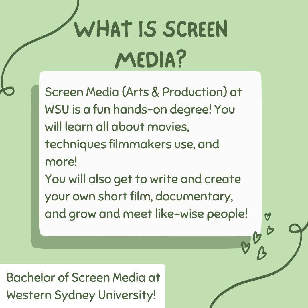 emmmmmmaaaaaaah's tweet photo. Curious about the film industry? 
Want to film your very own short film? 

Check out the Bachelor of Screen Media at  @westernsydneyu 

#WSU #westernsydneyuniversity #filmindustry #documentary #screenmedia https://t.co/9rEpiLGvep
