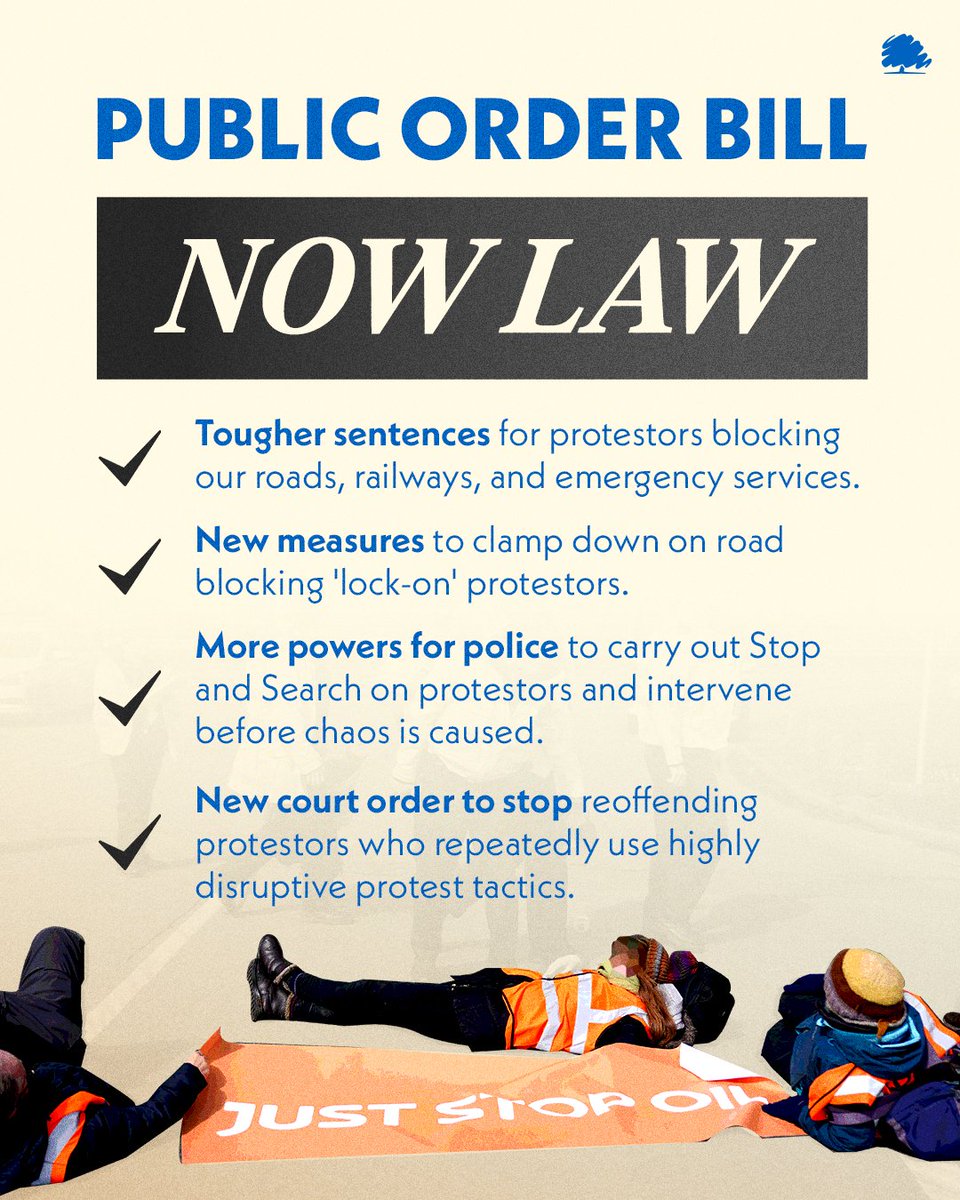 🚨 Our Public Order Bill have received Royal Assent and is now law.

🚧 Giving new powers for our police to protect the public from disruption caused by activists during protests.