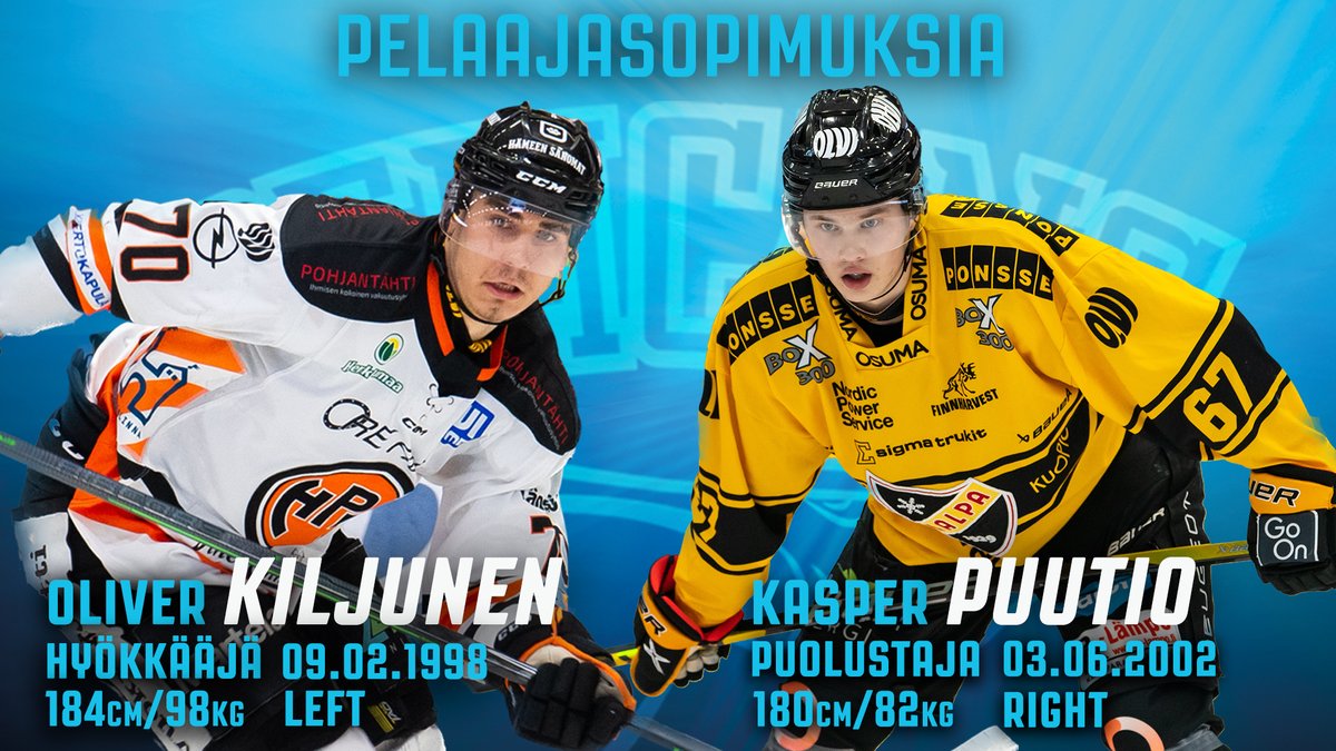 Puolustaja Kasper Puutio ja hyökkääjä Oliver Kiljunen Pelicans-paitaan!💙

KalPasta saapuneen Puution sopimus kattaa ensi kauden. HPK:sta tulleen Kiljusen sopimus on 1+1-vuotinen.

Lue uutinen Pelicansin kotisivuilta.

#PelicansFi #Liiga