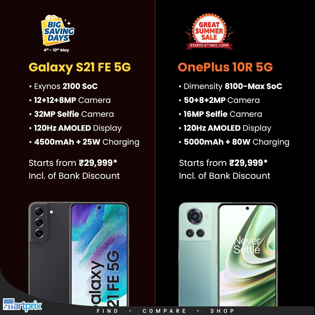 Samsung Galaxy S21 FE vs OnePlus 10R: Which one will you pick? smpx.to/U5o4o8

#Samsung #OnePlus #GalaxyS21FE #OnePlus10R #amazongreatsummersale #FlipkartSale