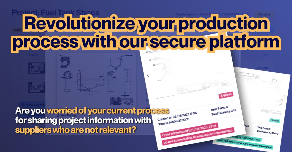 Are you worried of your current process for sharing mechanical project information with suppliers? Our platform takes the hassle out of the process and provides a better solution. 

manufuture.com