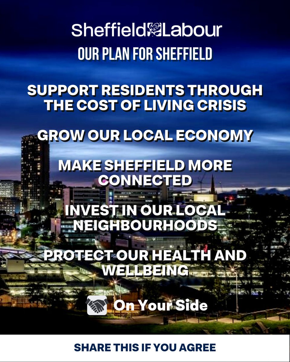 Sheffield Labour - Our plan for Sheffield We've launched our manifesto for LE23. Our plan for Sheffield, a plan and a vision for a better, brighter future for Sheffield Sheffield Labour - On Your Side #SheffieldLabour #slmanifesto Find out more sheffieldlabour.org/manifesto/