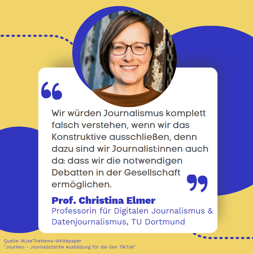 Welche Rolle sollten konstruktive Ansätze bereits in der Ausbildung junger Journalist:innen spielen? Darüber sprechen wir heute u. a. mit <a href="/ChElm/">Christina Elmer</a> beim #UseTheNews-Webinar. 

Jetzt noch anmelden und mitdiskutieren: eventbrite.de/e/webinar-jour…