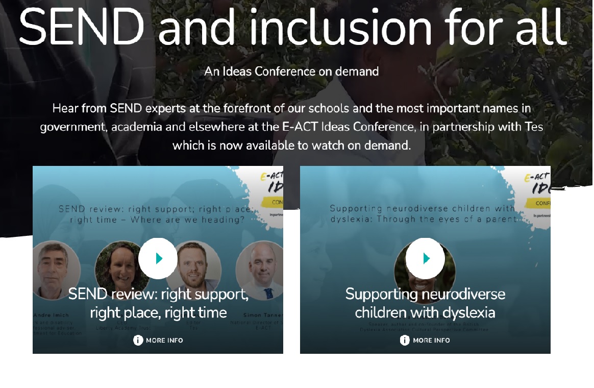 If you've signed up for our @EducationEACT #IdeasConference in partnership with @tes @Tesforteachers today you'll get early access to our #OnDemand content. #SENDandinclusionforall #SEND #inclusion #education #ideasworthsharing