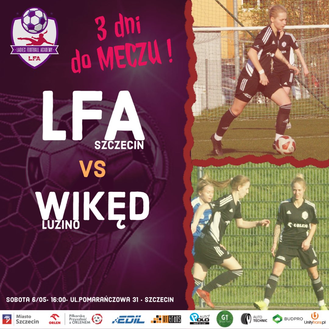 LfaSzczecin's tweet photo. Już w najbliższą SOBOTĘ ⚽️💥
Mecz domowy #domLFA 🏡

🏅 Lokum III Liga Kobiet
📊 Kolejka XVII
🆚 GOSRiT Wikęd Luzino
📆  Sobota 6/05
⏱  11:00
🏟 ul.Pomarańczowa 31 #Szczecin 🚩 
📺 Transmisja 𝙇𝙁𝘼 𝙎𝙕𝘾𝙕𝙀𝘾𝙄𝙉 - YouTube
💡 Last Game 🔹LFA 0pkt 🔺LUZ 3pkt

👉 #LFALUZ https://t.co/7TmJ3FqXPN