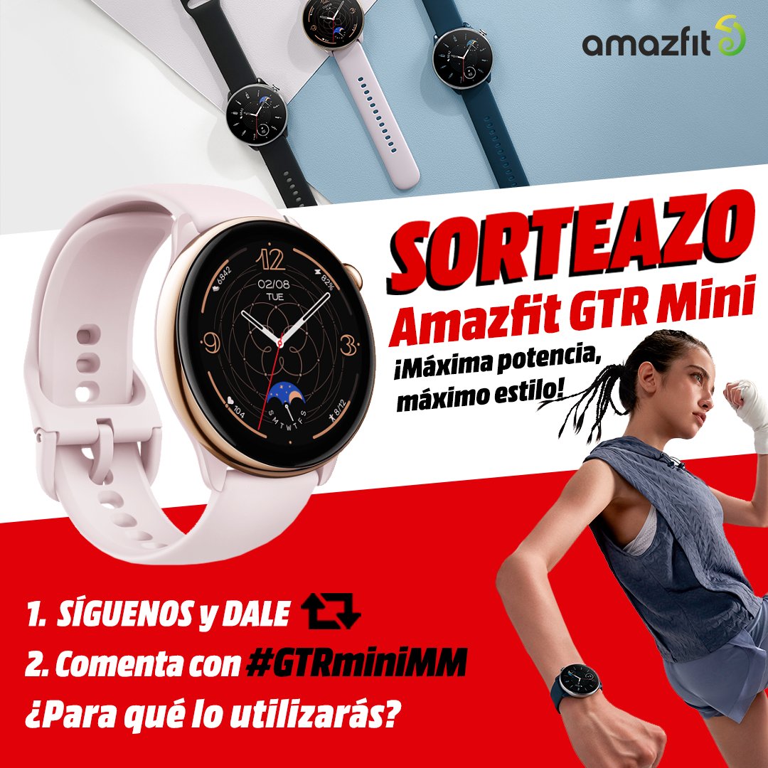 MediaMarkt_es's tweet photo. ‼️ SORTEAZO ‼️ Celebramos el día de la madre❤️ con el regalo perfecto🤩Un Amazfit GTR Mini rosa⌚️ Diseño fino con más de 120 modos deportivos 💪

✅Síguenos y dale RT
✅Comenta con #GTRminiMM ¿Para qué lo utilizarás?

Consíguelo ya👉 https://t.co/Bx5IHpJnYJ
⏰Hasta 7/5 ¡Suerte!🍀 https://t.co/aOUHRoT7uN