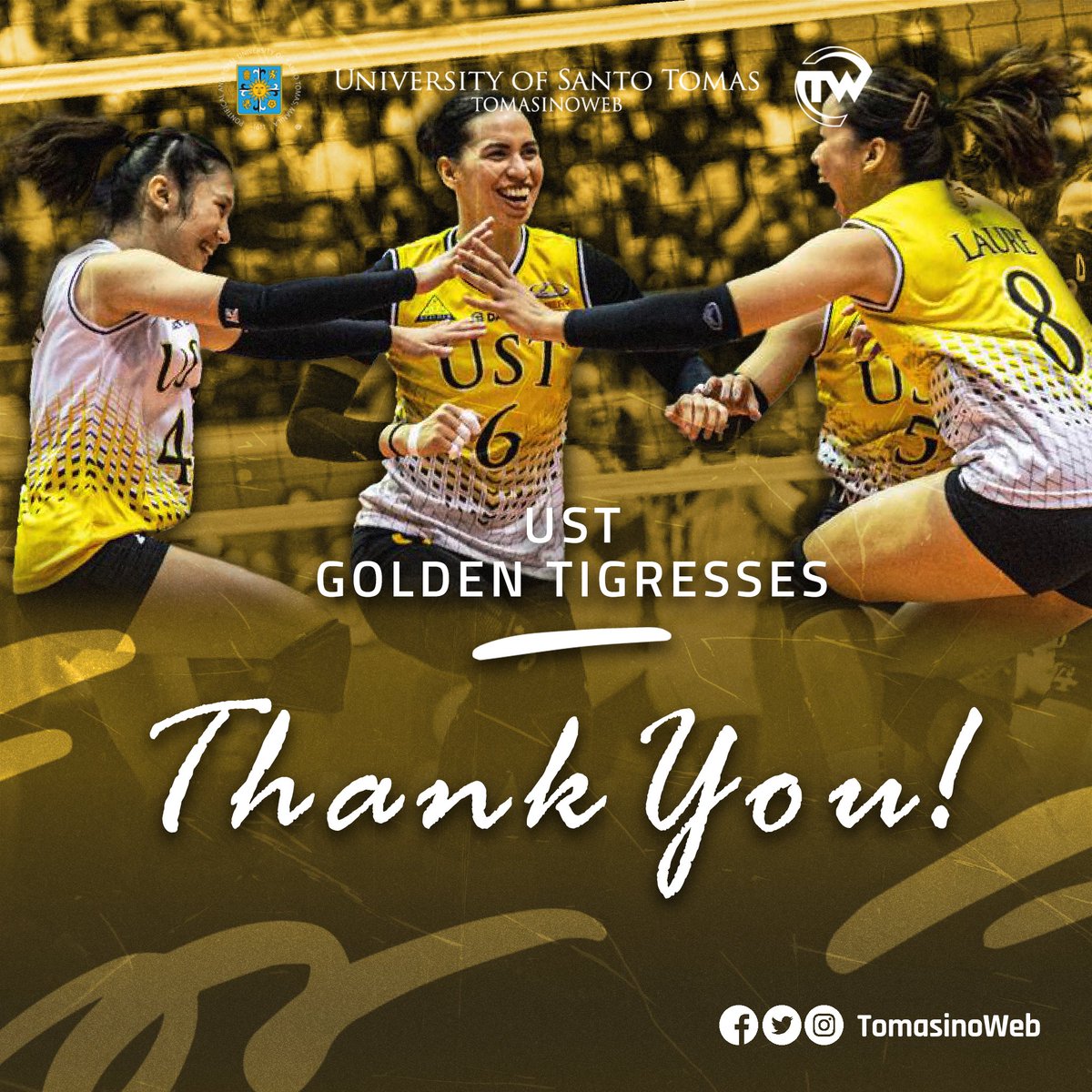 TomasinoWeb's tweet image. THANK YOU, TIGRESSES 🫶💛

A chance to rekindle the UAAP glory may have fallen short this season, but thank you for stepping forward to show the #ItoNaKami mentality and Thomasian spirit across the league.

Hanggang sa dulo—laban USTe, para sa USTe! 🐯