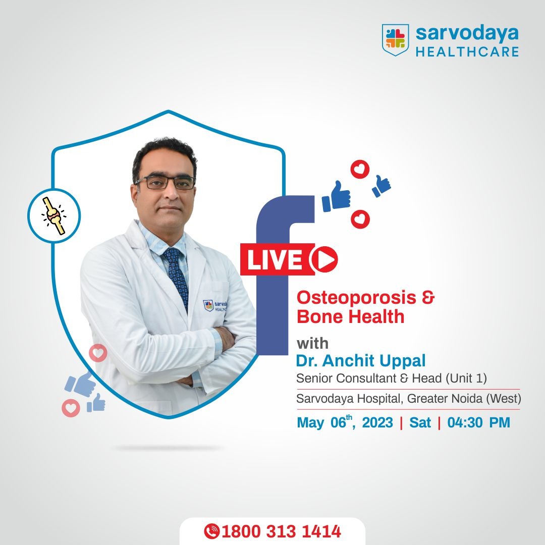 Sarvodaya_Care's tweet image. Join us for a #FacebookLiveSession with Dr. Anchit Uppal, Sr Consultant &amp;amp; Head  (Unit 1) - #Orthopaedics &amp;amp; #JointReplacement, on May 6th at 4:30 PM as he shares his expertise on #Osteoporosis  #BoneHealth. Learn about prevention, treatment &amp;amp; management of this condition.

#SHRC