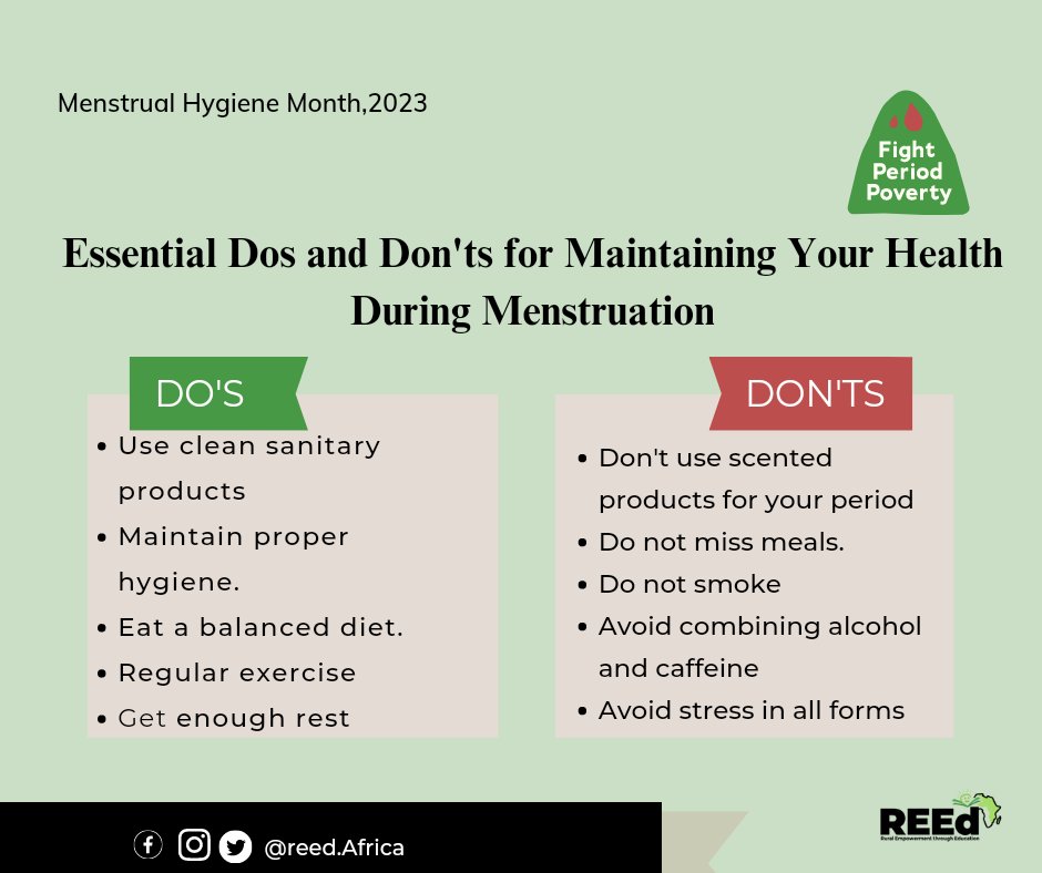 Day 3 of our menstrual hygiene month campaign centres on some things you should and should not do when on your period. 
Maintain good menstrual hygiene and a healthy lifestyle with these essential dos and don'ts.#PeriodHealth #MenstrualHygiene #HealthyLifestyle #womenhealth