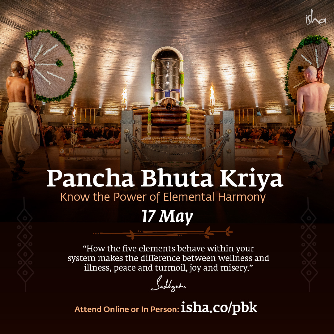 ishafoundation's tweet photo. #PanchaBhutaKriya purifies the five elements within the human system and brings the body and mind to a vibrant state of health and wellbeing.
The next program is on 17 May.
Register Now: https://t.co/yWDjzOl6fr
Registration for the online program will close on 7 May https://t.co/co1fr862CC