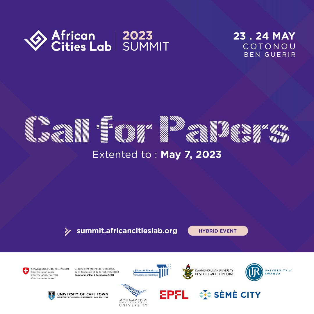 AfricanCtiesLab's tweet photo. 📅The papers or abstracts submission for the #ACL2023Summit has been extended to May 7, 2023.📅
🔗More information & submission link : https://t.co/L8zckVz06f
#datafrication #smartcities #sustainabledevelopment #callforpapers #scientificcalls https://t.co/NlSB0TYfsk