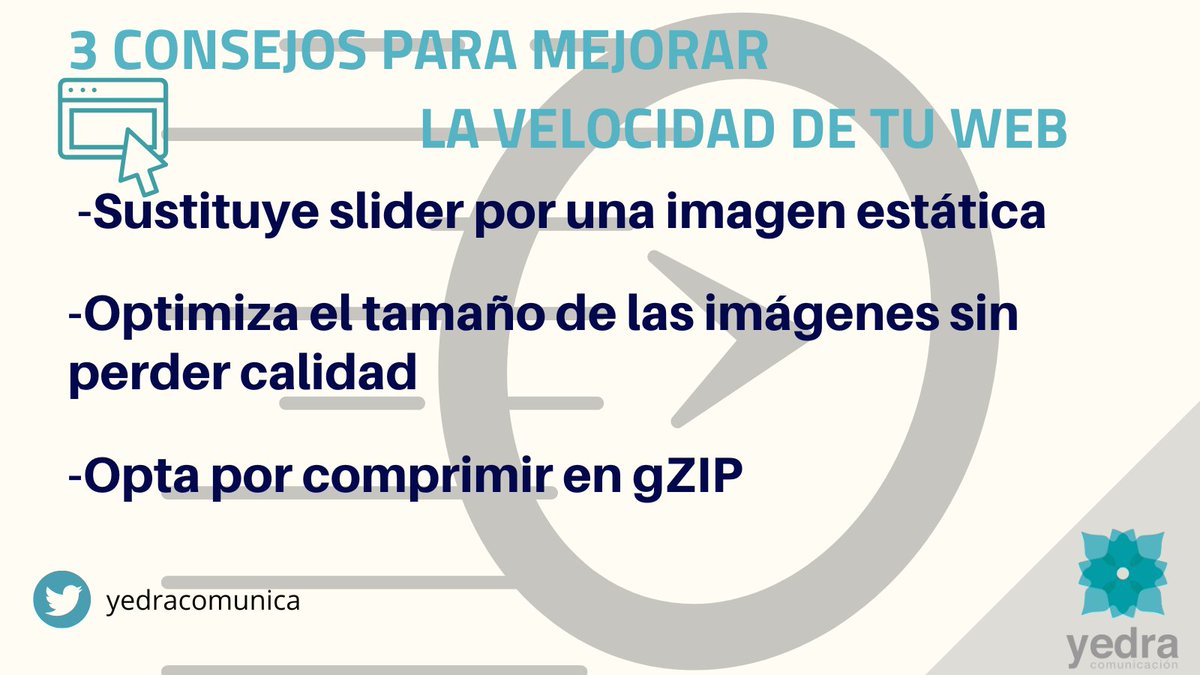 📈 Mejorando el rendimiento de tu web conseguirás aumentar el tráfico a la misma.

👉 Por eso compartimos contigo estos consejos.

¿Y tú cuáles usas? ¡Cuéntanos!

📧 info@yedracomunicacion.com
💻 yedracomunicacion.com

#ComunicaYVende #YedraComunicación
