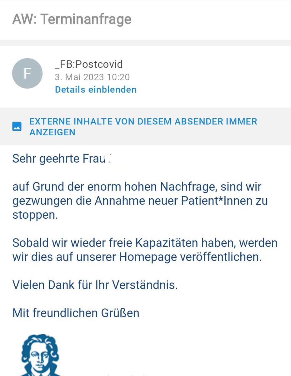 Hallo <a href="/Landtag_Hessen/">Hessischer Landtag</a> <a href="/SozialHessen/">Hessisches Sozialministerium</a> <a href="/gruenehessen/">Die Grünen Hessen</a> 
Lt der Aussage d Ministerium <a href="/StM_Klose/">Minister a.D. Kai Klose</a> ist für alle #Longcovid Kranken ausreichend gesorgt,alle sind fachkompetent versorgt.

Die Realität sieht anders aus,als die hessische Politik das in ihre Schreiben verpackt!
1/2