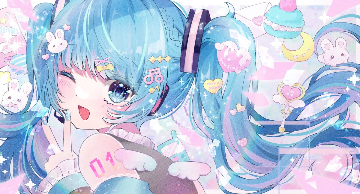 初音ミク 「#ゴールデンウィークSNS展覧会2023  キラキラかわいいを描きます」|知花そらᙏ̤̫͚❤︎のイラスト