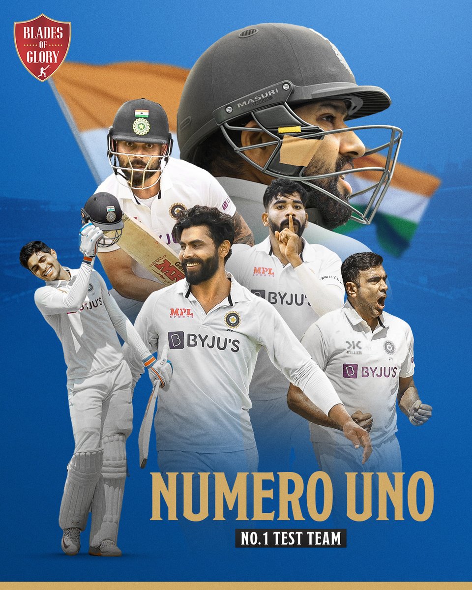 BladesOf_Glory's tweet photo. 🇮🇳 @BladesOf_Glory congratulates Team India on becoming the no. 1️⃣ ranked Test team.

We wish them the best of luck for the @ICC World Test Championship Final in June. May the force be with us! 🙌

📸 Getty • #BladesofGlory #CricketMuseum #CricketMemorabilia #WTCFinal #WTC23 #TeamIndia #RohitSharma #ViratKohli #TestCricket