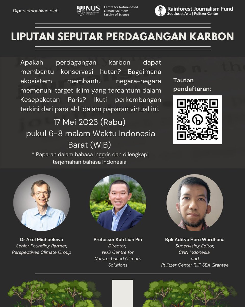 Happy to announce that we have secured live translations from English to bahasa Indonesia for this! The rise of carbon markets warrants greater scrutiny of projects from journalists, so join us as we relate developments in this field to #forestry ! @Rainforest_RJF <a href="/pulitzercenter/">Pulitzer Center</a>