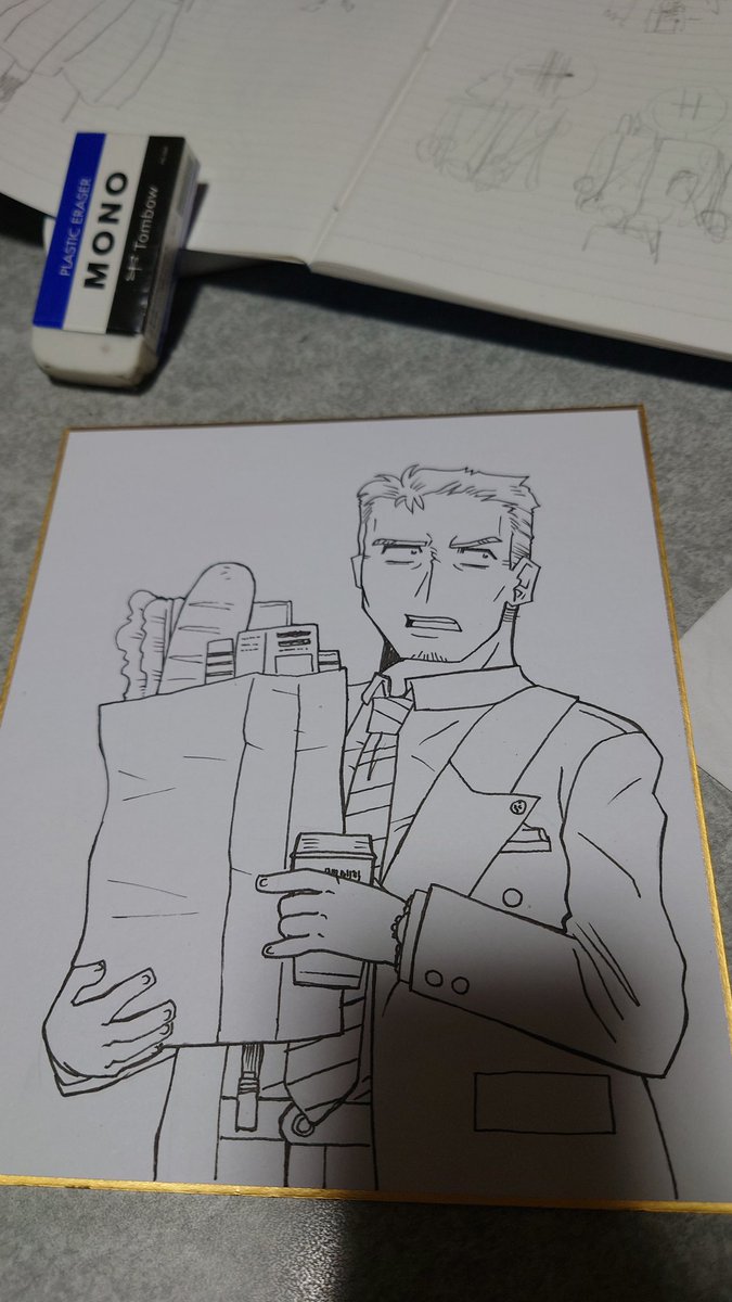 舞元さん色紙。スーツに紙袋はデフォ