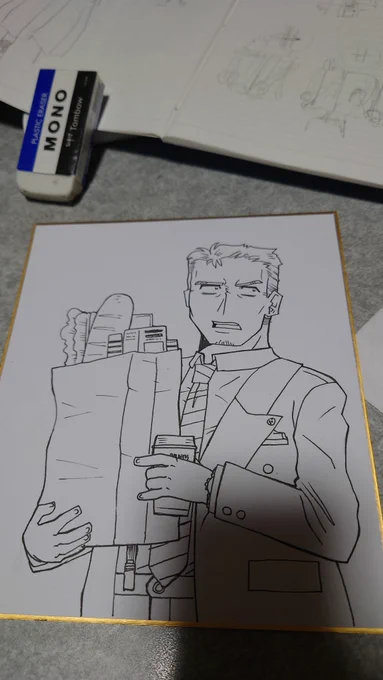 舞元さん色紙。スーツに紙袋はデフォ