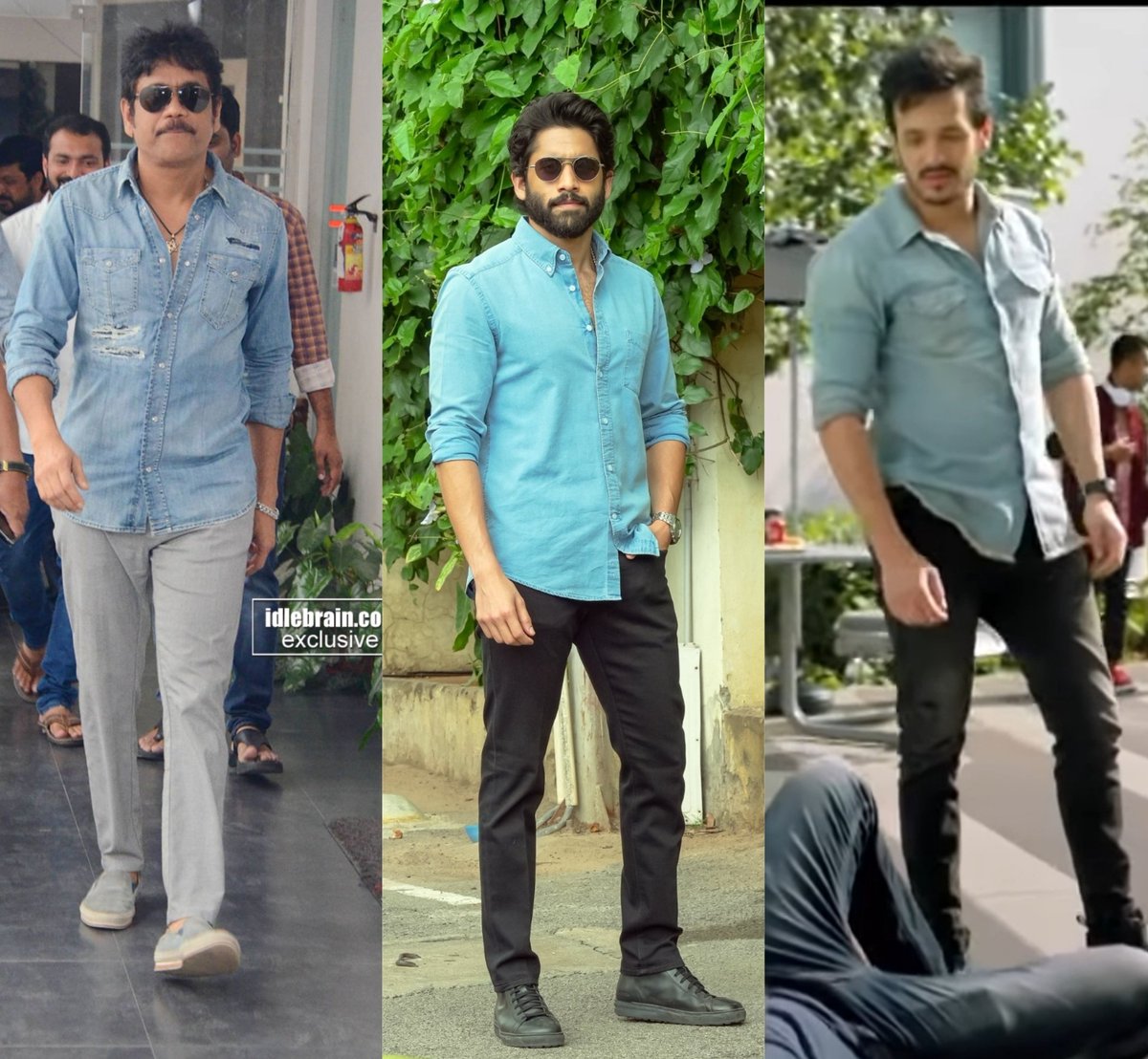 king_nag1406's tweet photo. Denim Shirts lo A Heros 💥💥
@AkhilAkkineni8 @iamnagarjuna @chay_akkineni https://t.co/xyaBQ2EjuI