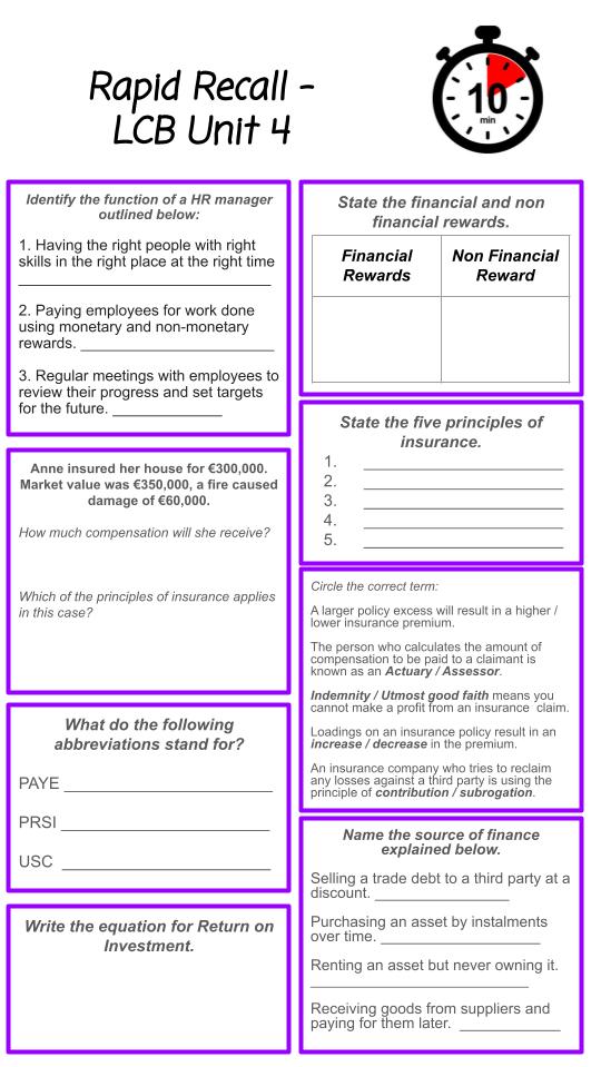 Revising #LCBusiness has been made so easy with @LCBusinessJC Rapid Recall idea. I have made at least one for each unit of the #LCBusiness course. I have shared the link in the comments if anyone would like to use them. Thank you for the idea @LCBusinessJC