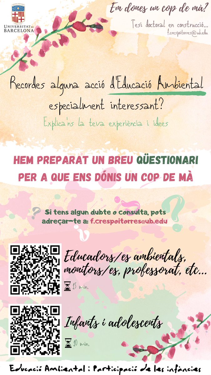 Has acompanyat alguna activitat d’Educació Ambiental (A l’escola, cau, centre obert...)?

La teva experiència ajudarà a estudiar l’acompanyament socioeducatiu de les infàncies en l’EA per tal que aquest sigui cada vegada més participatiu i inclusiu amb elles.

Segueix llegint! 👇