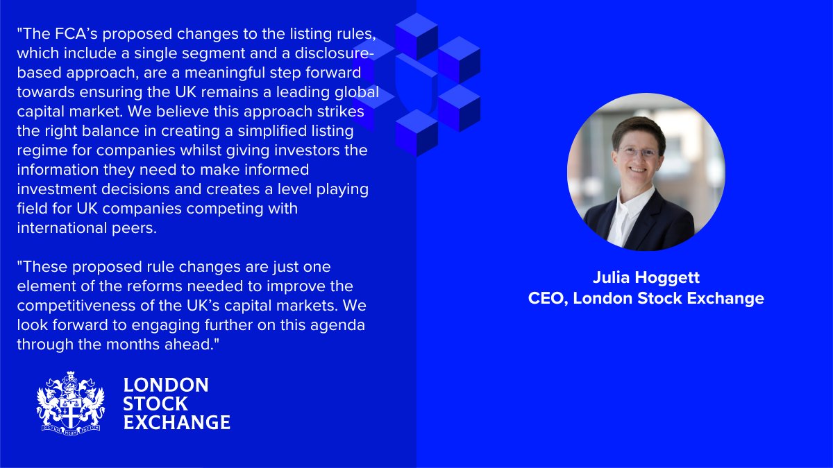 LSEplc's tweet photo. Statement from Julia Hoggett, CEO, London Stock Exchange, in response to the FCA’s proposed changes to the listing rules: https://t.co/kbQbZcK21O