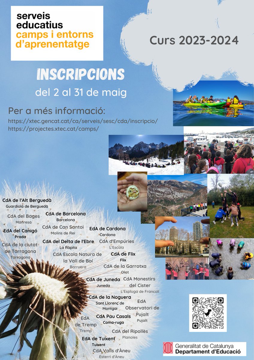 CdaVallsAneu's tweet photo. Voleu venir a aprendre immersos en un entorn natural excepcional? Animeu-vos a fer una estada en algun Camp o Entorn d'Aprenentatge el curs vinent! Ja tenim les inscripcions obertes, del 2 al 31 de maig. 

#campsientornsdaprenentatge
#aprendreambelscampsientorns
@SEPallars https://t.co/OPVJQUOnVc