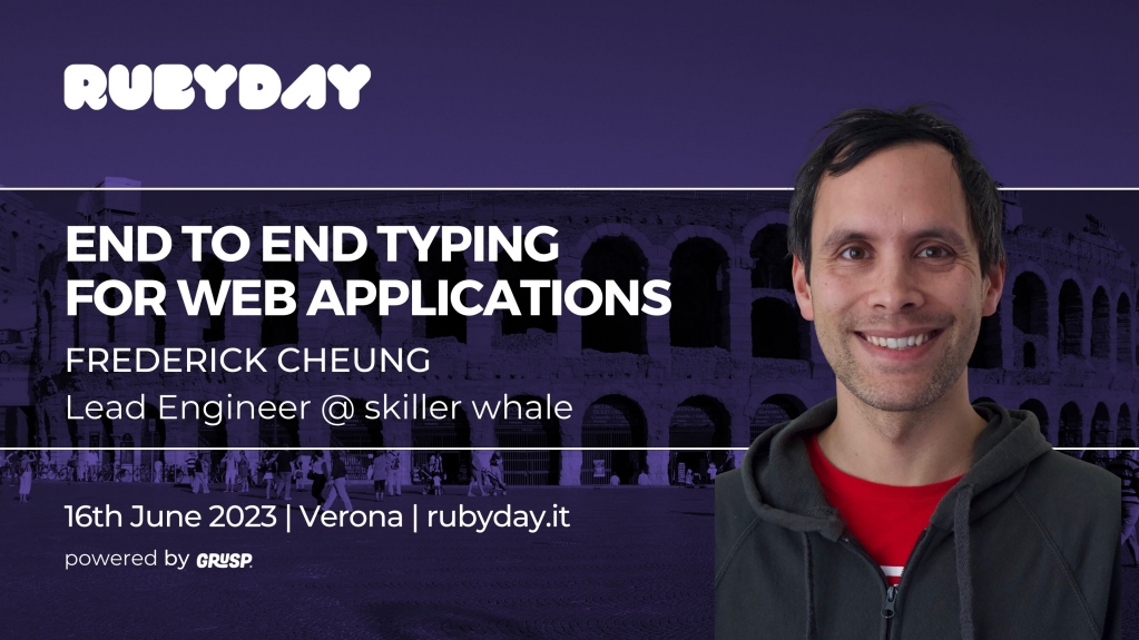 rubydayit's tweet image. &quot;End to end typing for web applications&quot; will be Frederick Cheung&apos;s talk.
 @fglc2  is Lead Engineer @ skiller whale and will be our speaker at #rubyday2023 😍

See you on 📅 June, 16th in 📍 Verona
🎫 rubyday.it

@grusp #rubyday #ruby #ror #rails