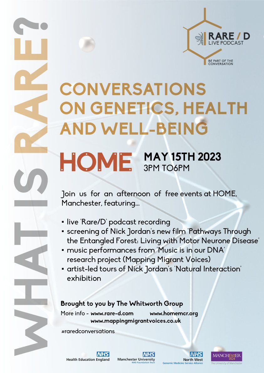 One of our greatest joys @whitworth_group is bringing together scientists, clinicians, artists and public, to approach complex conversations in creative ways 🗓️ May, Monday 15th @HOME_mcr Grateful for the support from @nwgmsa @MFTnhs @mft_iMRare @EGS_UoM @OfficialUoM