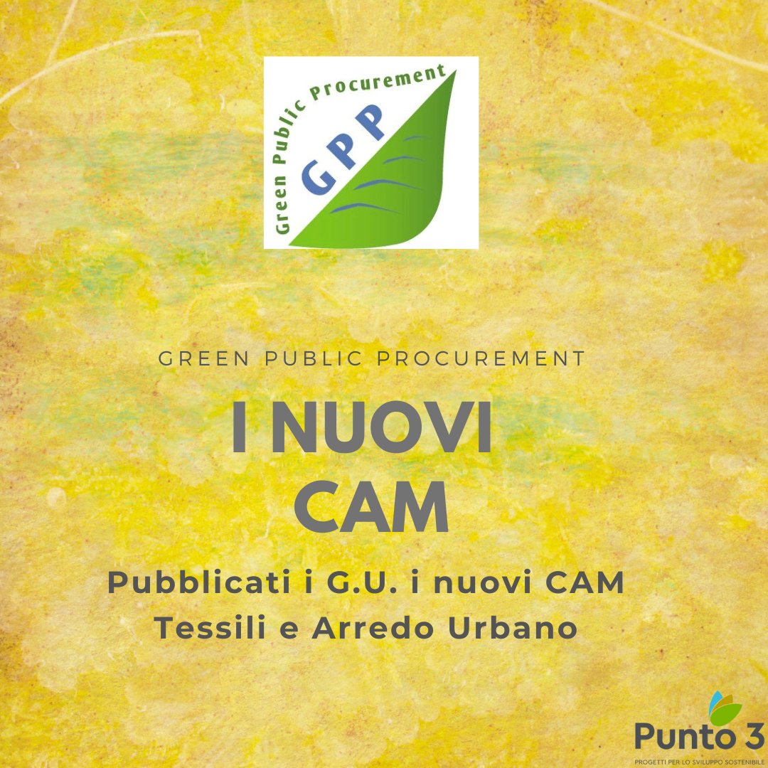 #greenpublicprocurement #acquistiverdi Pubblicati in #gazzettaufficiale i nuovi Criteri Ambientali Minimi per Tessili e Arredo Urbano. Ecco le novità!
punto3.it/news/criteri-a…