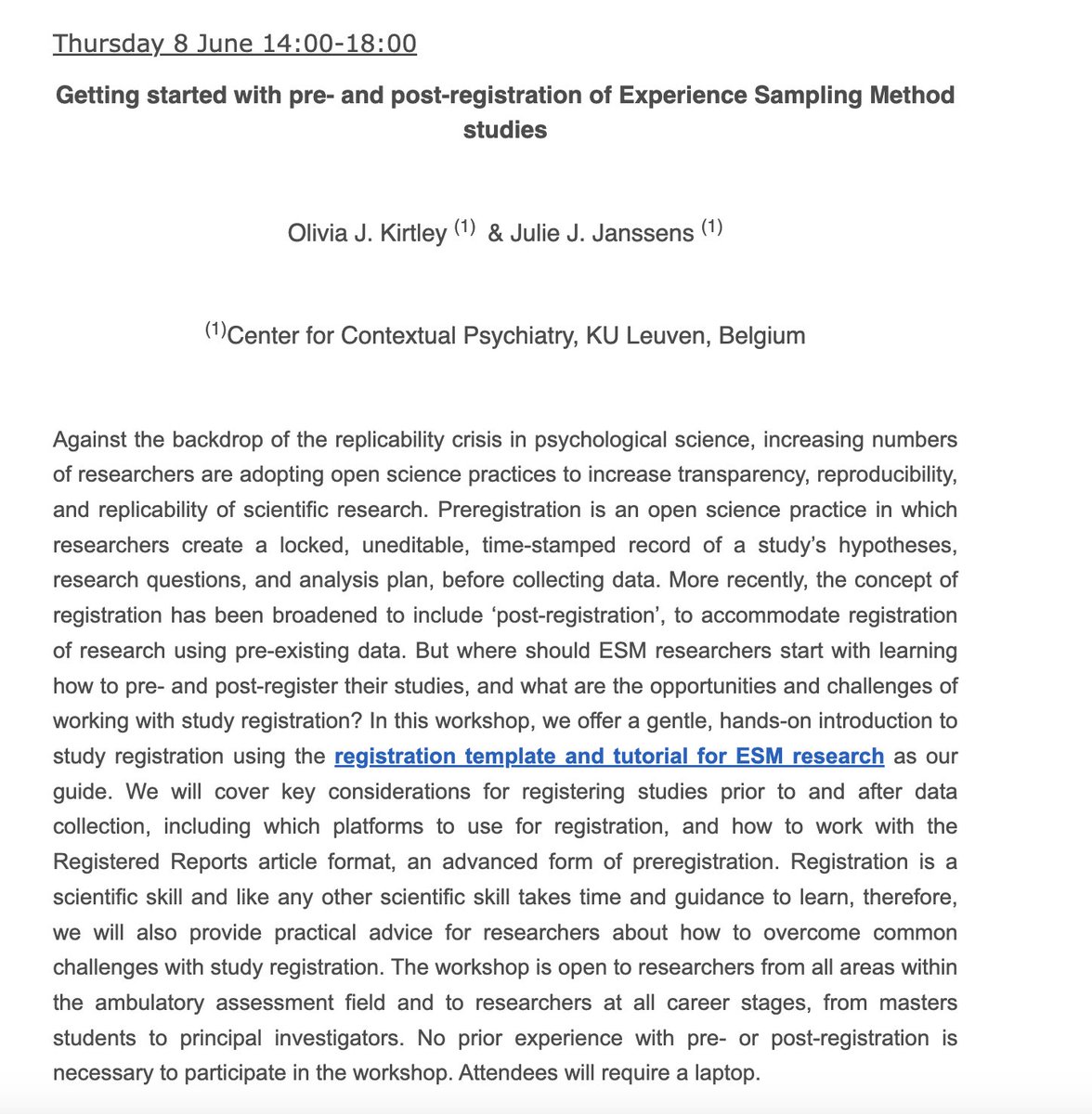 Heading to the <a href="/SAAscience/">Society for Ambulatory Assessment</a> conference in Amsterdam this June? Looking to get started in #Preregistration &amp; #OpenScience? Join <a href="/JulieJns2/">Julie Jns</a> &amp; I for our workshop on preregistration for Experience Sampling Method studies. Registration here: saa2023.nl/amsterdam/work…
