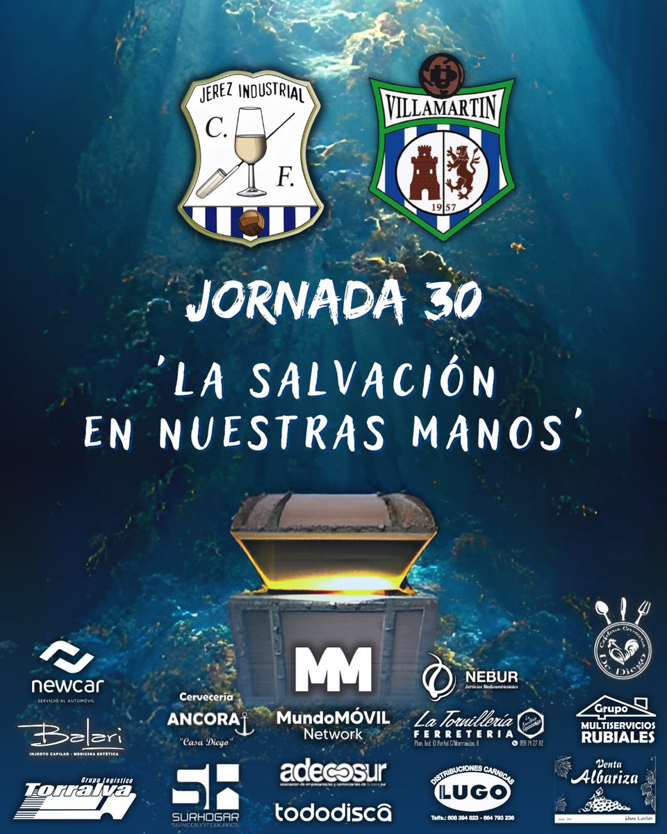 JerezInd_CF's tweet photo. ¡Buenos dias Industrialistas! 💙🤍

☑️| JORNADA 30
🗓️| Domingo 7 de Mayo
🕓| 17:00 h.
🏟️| Estadio Pedro S.Garrido
🆚| @UDVillamartin

#jerezindustrialvillamartin

¡𝗟𝗔 𝗦𝗔𝗟𝗩𝗔𝗖𝗜Ó𝗡 𝗘𝗡 𝗡𝗨𝗘𝗦𝗧𝗥𝗔𝗦 𝗠𝗔𝗡𝗢𝗦! 🛡⚔️

#JICF #Temp2223 #Jornada30 https://t.co/910pfdzA0i