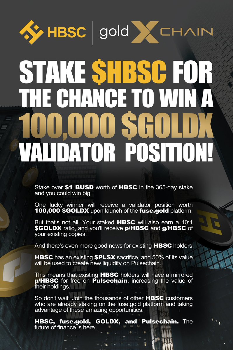 fusegold's tweet photo. To join in the Massive $GOLDX $HBSC Competition 

Buy a min of $1 - $HBSC

https://t.co/Q2tlr5Q60U

Approve $HBSC and Stake it here: via the 365 days stake 

https://t.co/iSTT4phCb4

Must be $1  value or over
No max limit - $1 value equals 1 entry https://t.co/1GaVJP54uc