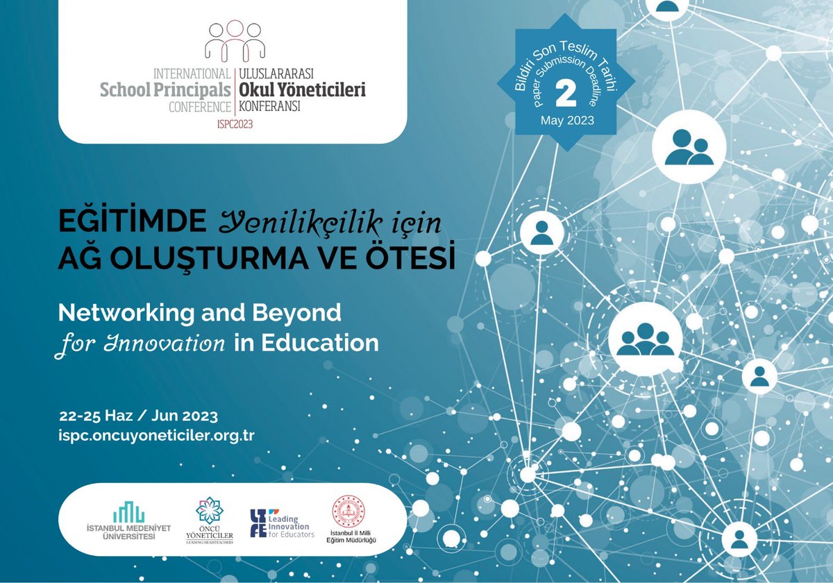 alanyazin's tweet image. 3. Uluslararası Okul Yöneticileri Konferansı (ISPC2023), bildiri, poster, iyi örnek, atölye önerisi özet gönderim süresi 31 Mayıs 2023 tarihine kadar uzatılmıştır.
⬇️
oncuyoneticiler.org.tr/ispc2023/
#ispc2023
#öncüyöneticiler
#alanyazın
#okulyönetimi 
#networking
#innovasyon
#education