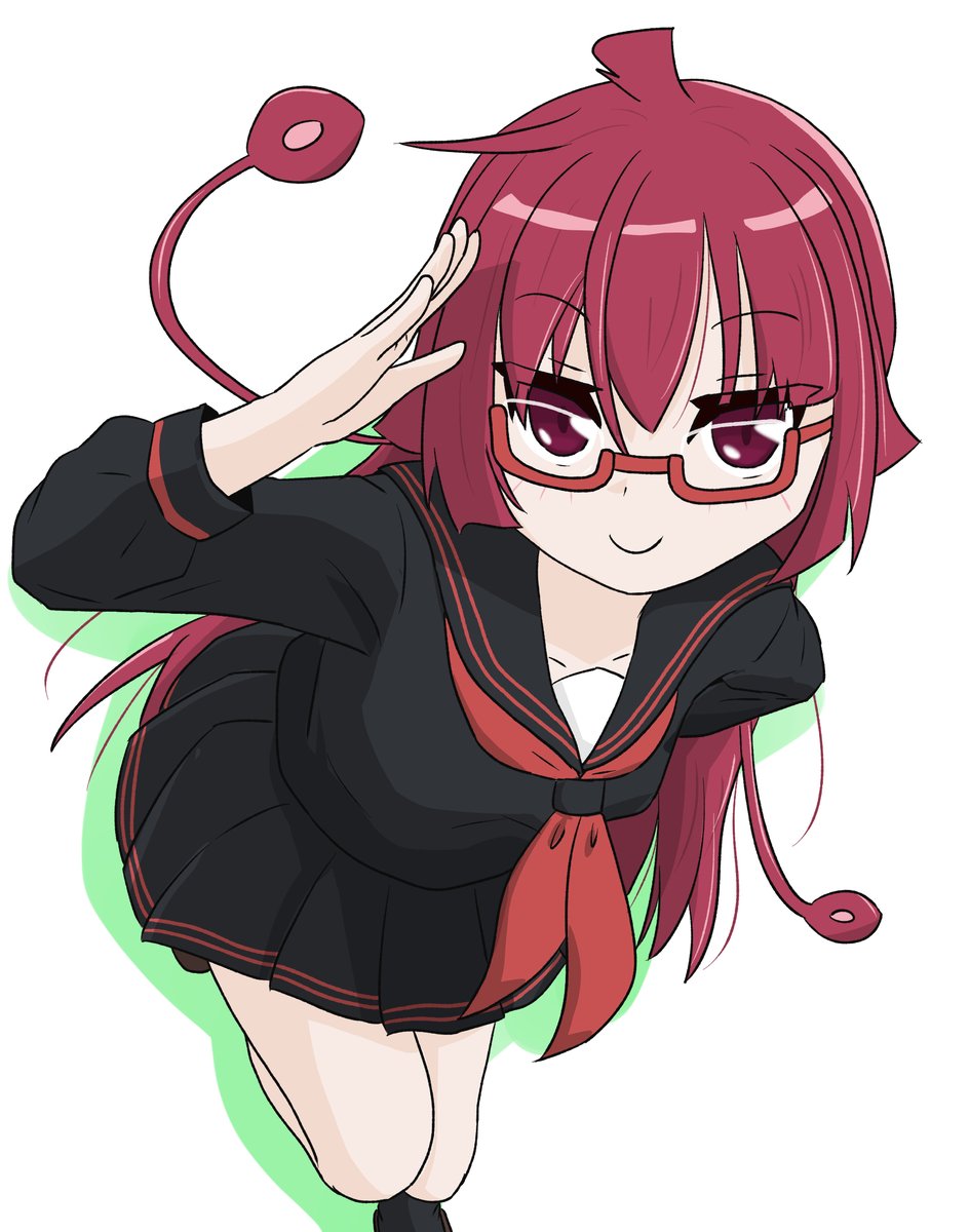 1girl solo school uniform long hair serafuku smile glasses  illustration images