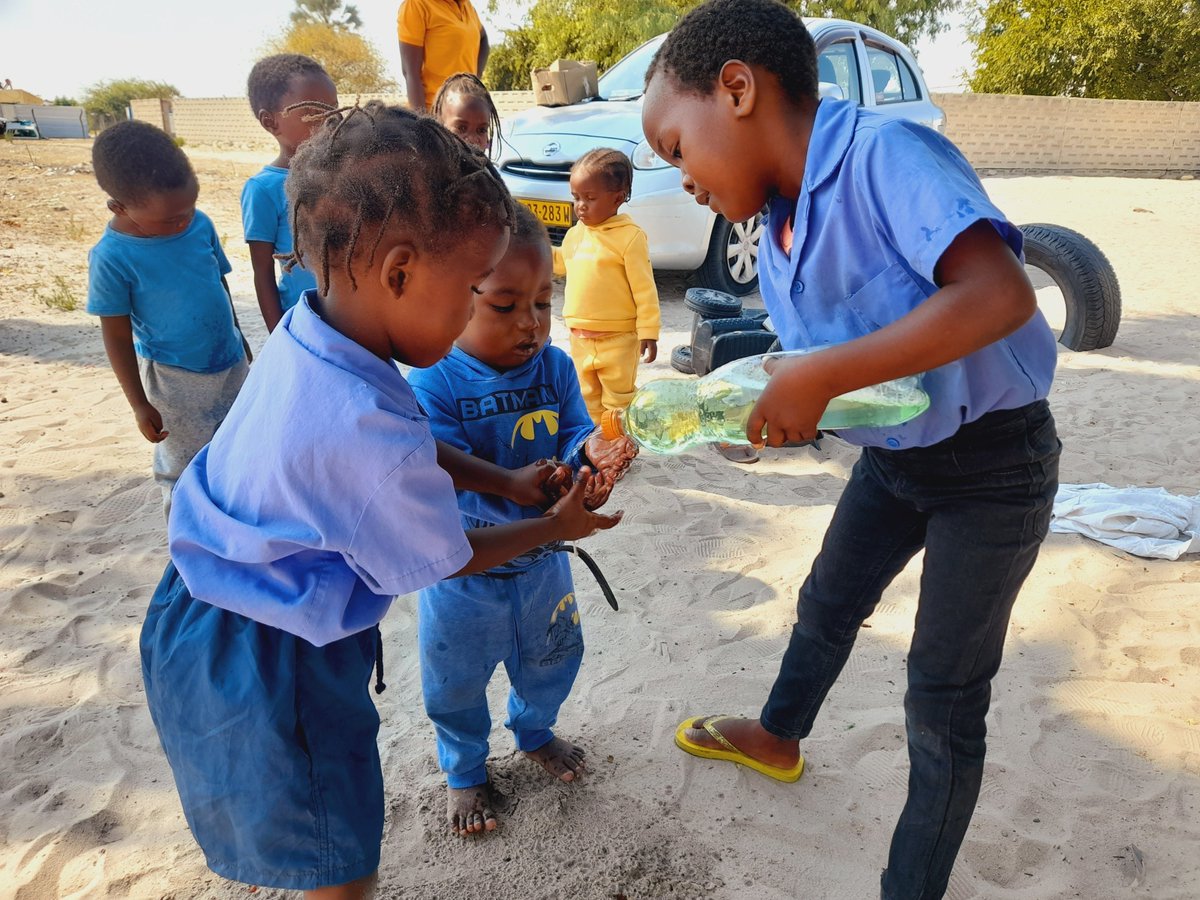 WorkshopNamibia's tweet photo. On the 28th of April 2023, the Oniipa team conducted a children fun day with 3 kindergartens in Okarevona. The initiative was conducted to educate the children on safe hygiene practices in a fun and entertaining way.@UNICEFNamibia
#Sanitation
#Hygiene
#HealthyKids
#Oniipa
#MOE https://t.co/Jgxb7vfHri
