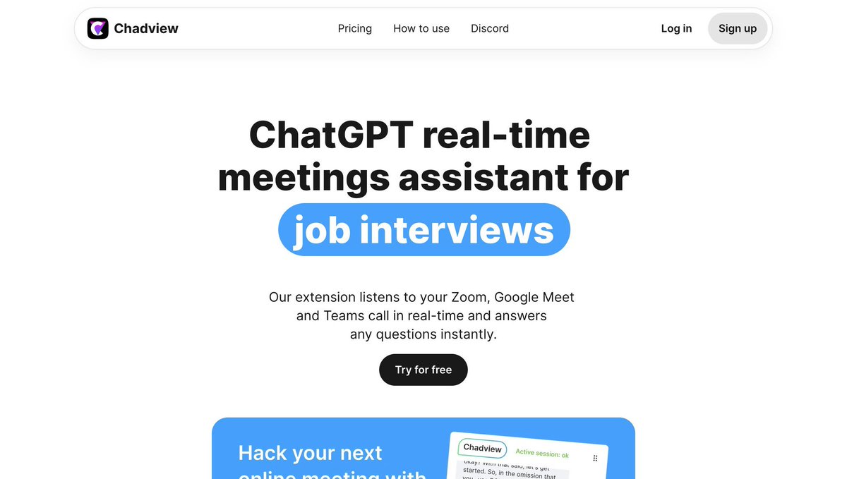 ATechAjay's tweet photo. Hack your next job interview more easily with this chatGPT-powered AI tool.🤯

Open: 🧵 https://t.co/WvCt0apQCa