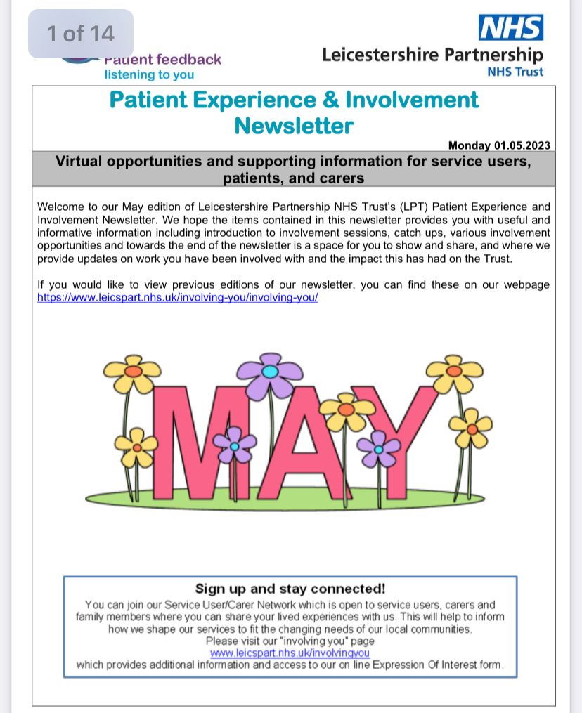 May's Patient Experience and Involvement Newsletter is out now, find out about opportunities to get involved and updates on projects. #WeareLPT @LPTnhs