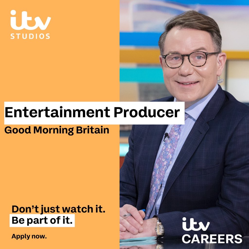 ITVCareers's tweet image. We have a fantastic opportunity to join our team at Good Morning Britain as an Entertainment Producer.

Apply now: n.rfer.us/ITVYnb3Yh

🌐itvjobs.com
📧daytimetalent@itv.com

Closing date for applications: Monday 15th May 2023

#GoodMorningBritain #ItvJobs