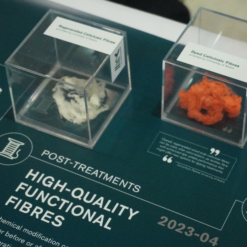 GRETE booth was set up to explain in a visual way the path taken to reach the final result: a high quality cellulosic fibre with improved dye absorption and fire retardancy. 

The progress was promising and the consortium is more than satisfied with the results achieved.