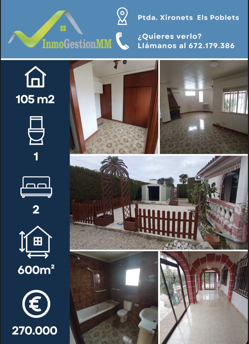 inmogestionmm's tweet photo. Chalet en Els Poblets de 600m de parcela.Llámanos!! https://t.co/jJgJg5fycu