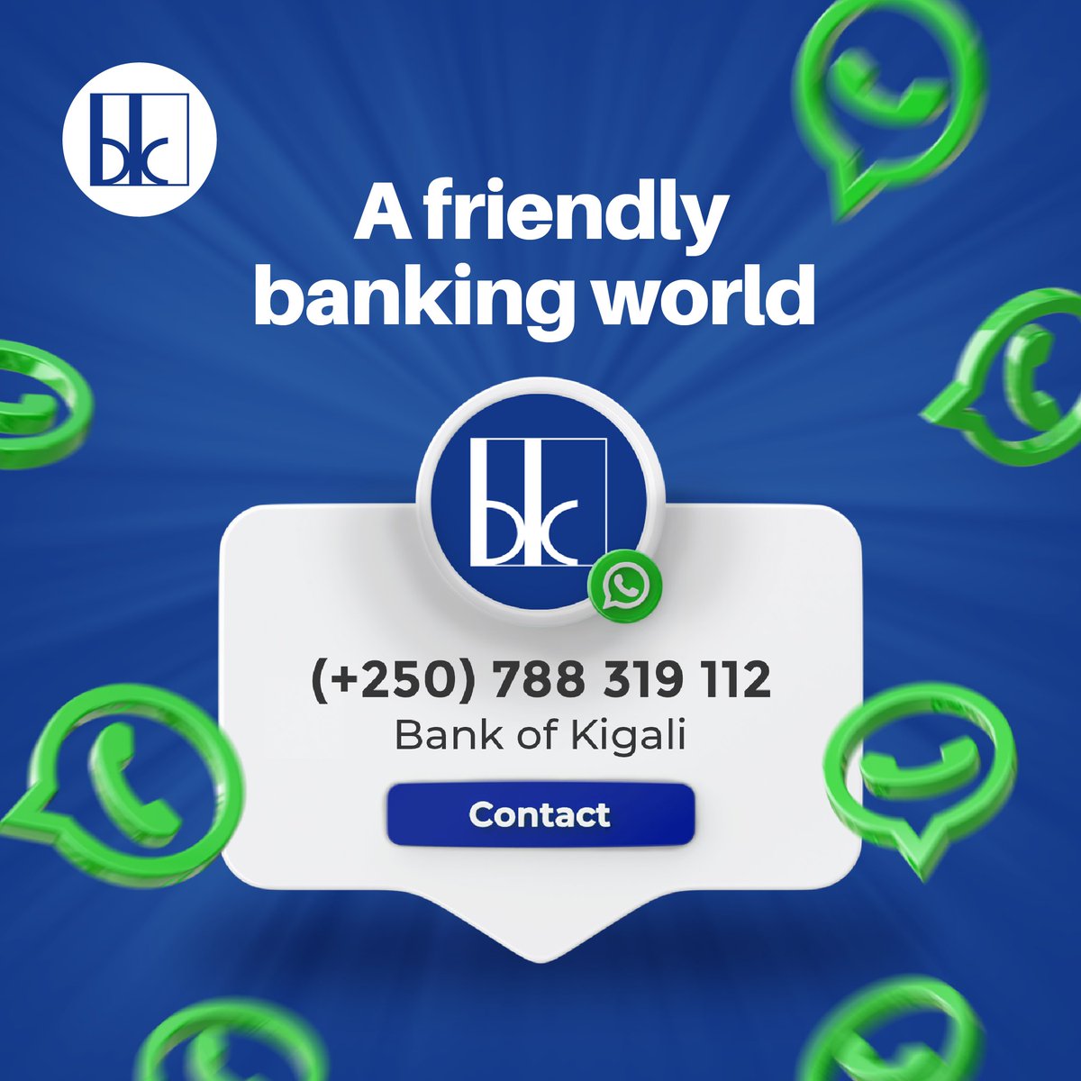 BankofKigali's tweet photo. What's up our people!✋Bank of Kigali came all the way to your personal contact lists. Save the number; +250788319112 and get in touch anytime, anywhere. https://t.co/BwZ4xiALpt